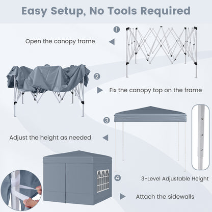 10 X 10 FT Pop up Canopy Tent Outdoor Patio Commercial Sunshade Shelter with 4 Sidewalls-Gray