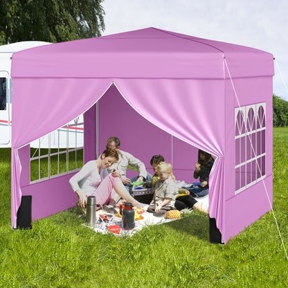 10 X 10 FT Pop up Canopy Tent Outdoor Patio Commercial Sunshade Shelter with 4 Sidewalls-Pink