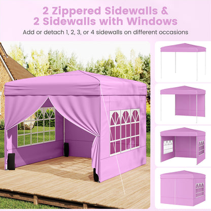 10 X 10 FT Pop up Canopy Tent Outdoor Patio Commercial Sunshade Shelter with 4 Sidewalls-Pink