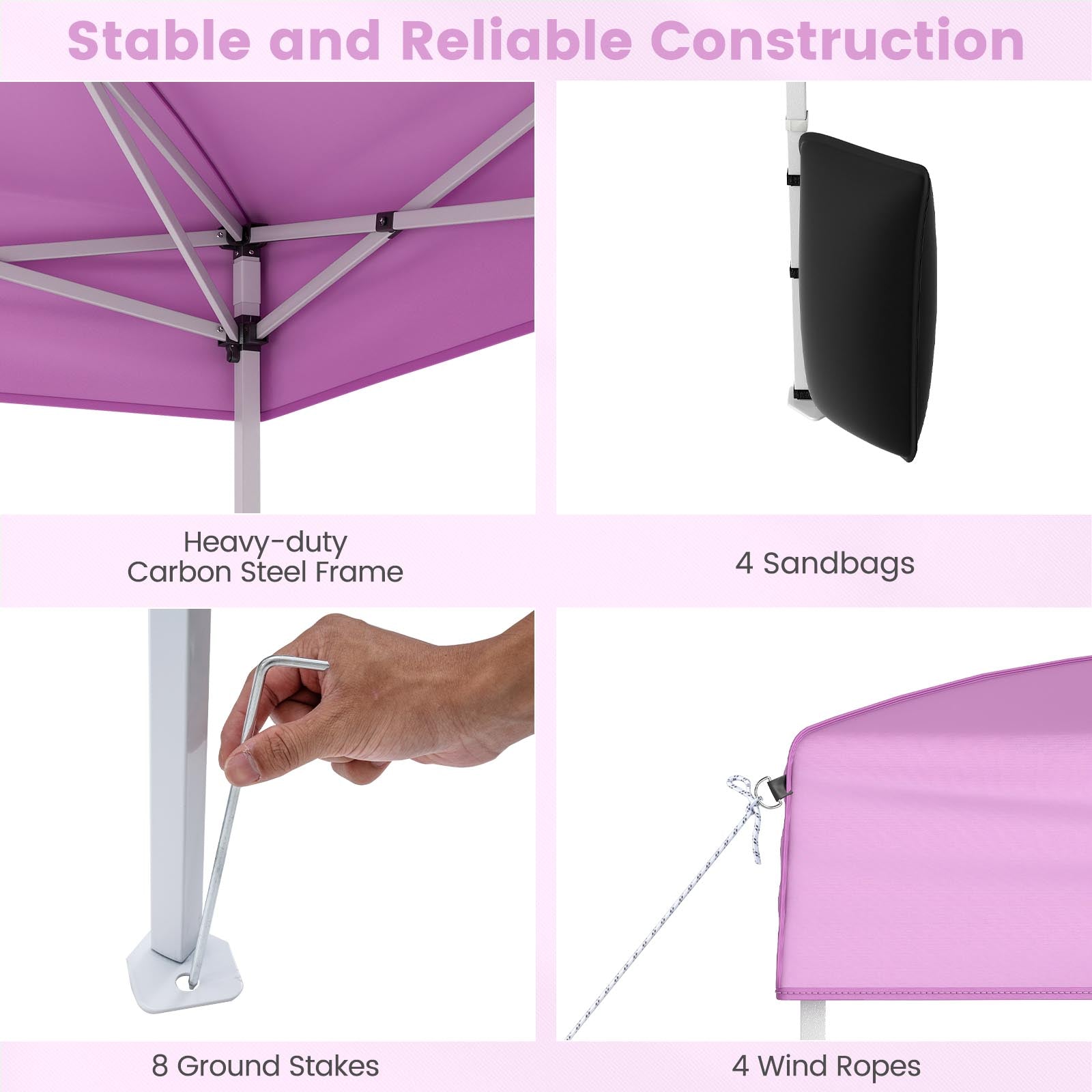 10 X 10 FT Pop up Canopy Tent Outdoor Patio Commercial Sunshade Shelter with 4 Sidewalls-Pink