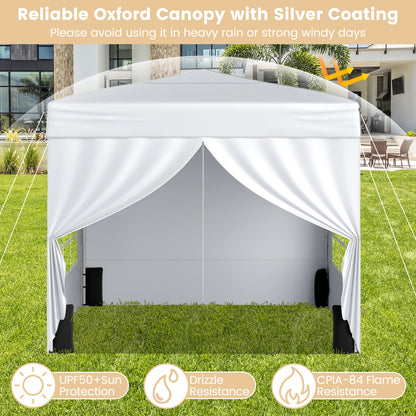 10 X 10 FT Pop up Canopy Tent Outdoor Patio Commercial Sunshade Shelter with 4 Sidewalls-White