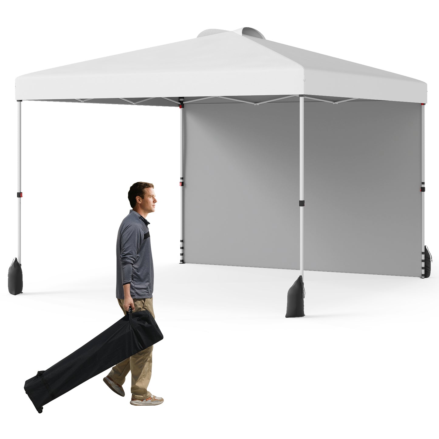 10 X 10 FT Pop up Canopy Tent with 1 Sidewall and Wheeled Bag-Pink - White