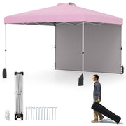 10 X 10 FT Pop up Canopy Tent with 1 Sidewall and Wheeled Bag-Pink