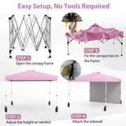 10 X 10 FT Pop up Canopy Tent with 1 Sidewall and Wheeled Bag-Pink