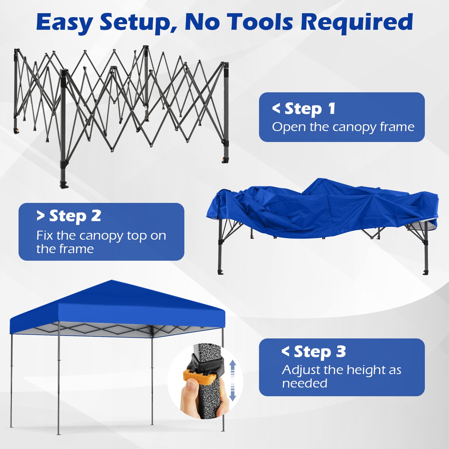 10 X 10 Feet Pop up Canopy Tent with Portable Carrying Bag and 8 Stakes-Blue