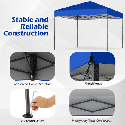 10 X 10 Feet Pop up Canopy Tent with Portable Carrying Bag and 8 Stakes-Blue