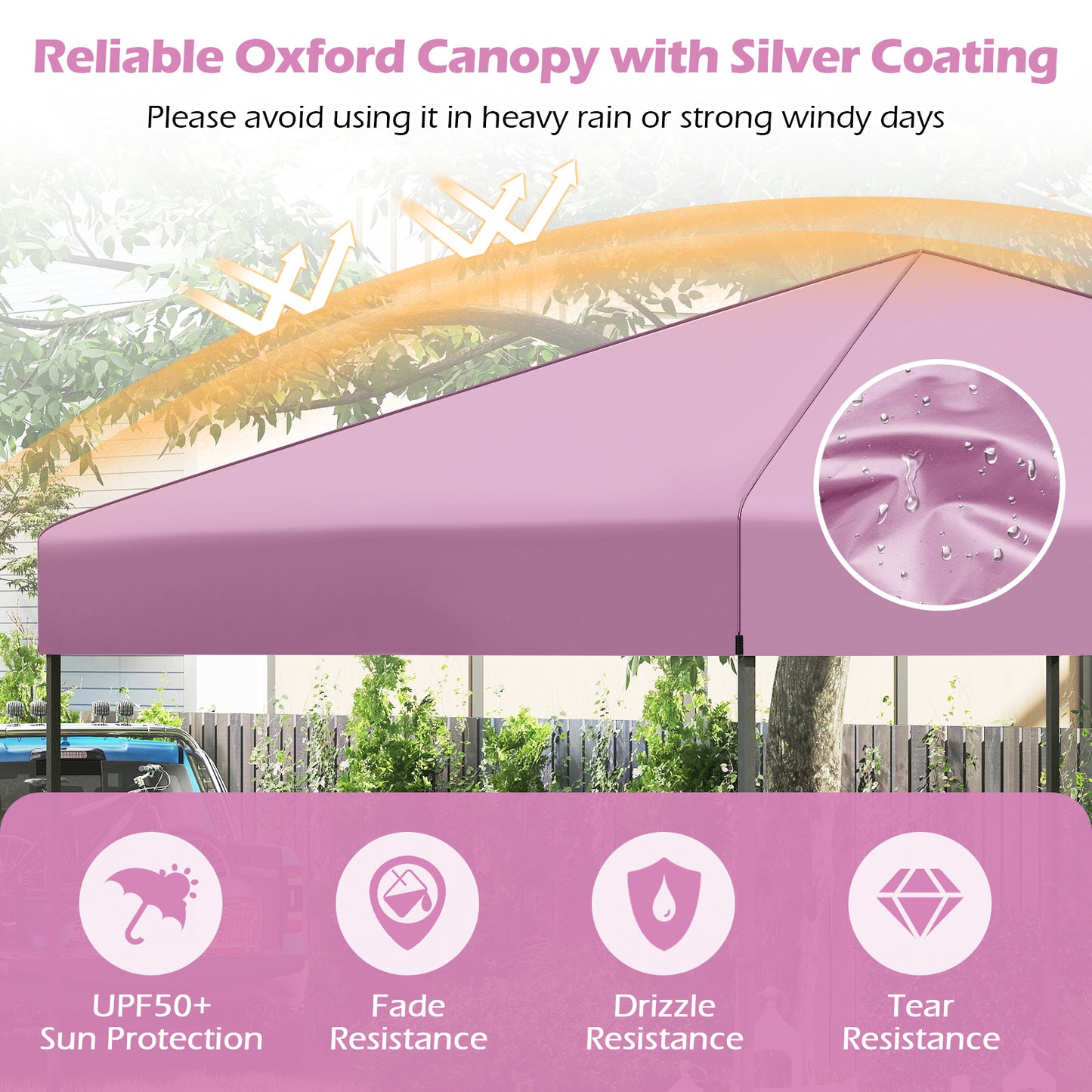 10 X 10 Feet Pop up Canopy Tent with Portable Carrying Bag and 8 Stakes-Pink