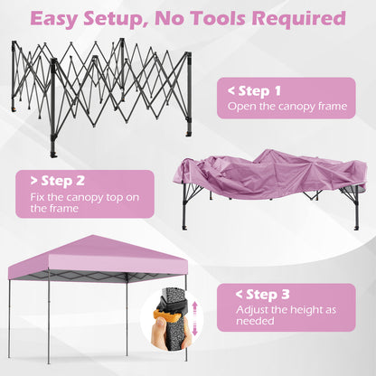 10 X 10 Feet Pop up Canopy Tent with Portable Carrying Bag and 8 Stakes-Pink