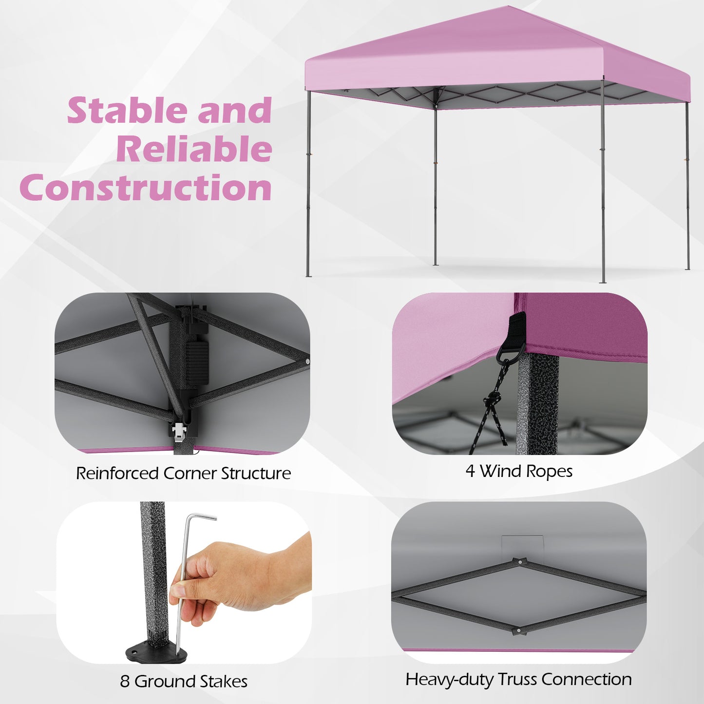 10 X 10 Feet Pop up Canopy Tent with Portable Carrying Bag and 8 Stakes-Pink