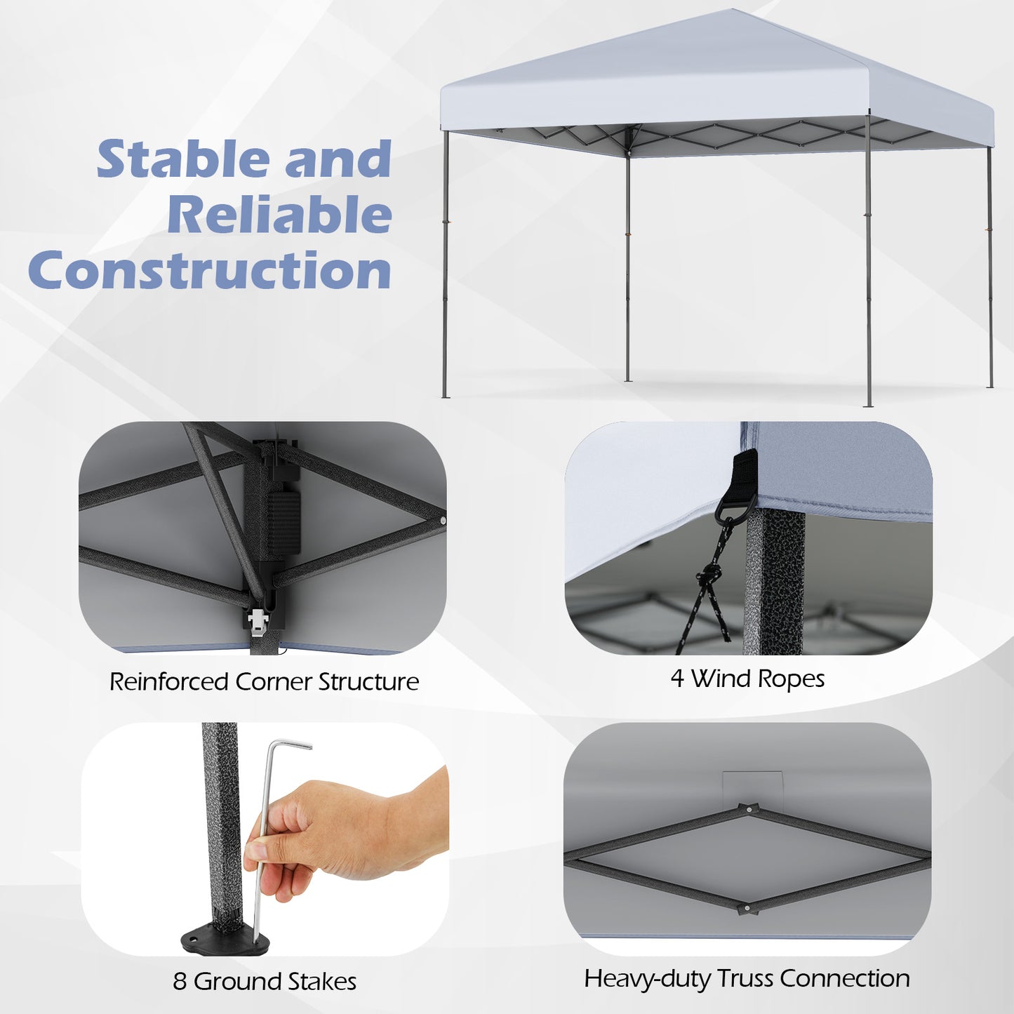 10 X 10 Feet Pop up Canopy Tent with Portable Carrying Bag and 8 Stakes-White