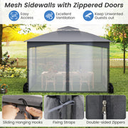 10 X 12 FT Patio Gazebo with Netting Walls with 4 Sandbags-Gray