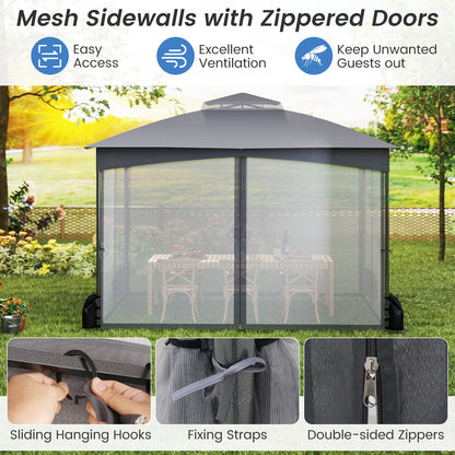 10 X 12 FT Patio Gazebo with Netting Walls with 4 Sandbags