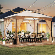 10 X 12 FT Patio Gazebo with Netting Walls with 4 Sandbags-Khaki