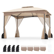 10 X 12 FT Patio Gazebo with Netting Walls with 4 Sandbags-Gray - Khaki