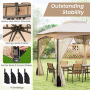 10 X 12 FT Patio Gazebo with Netting Walls with 4 Sandbags-Khaki