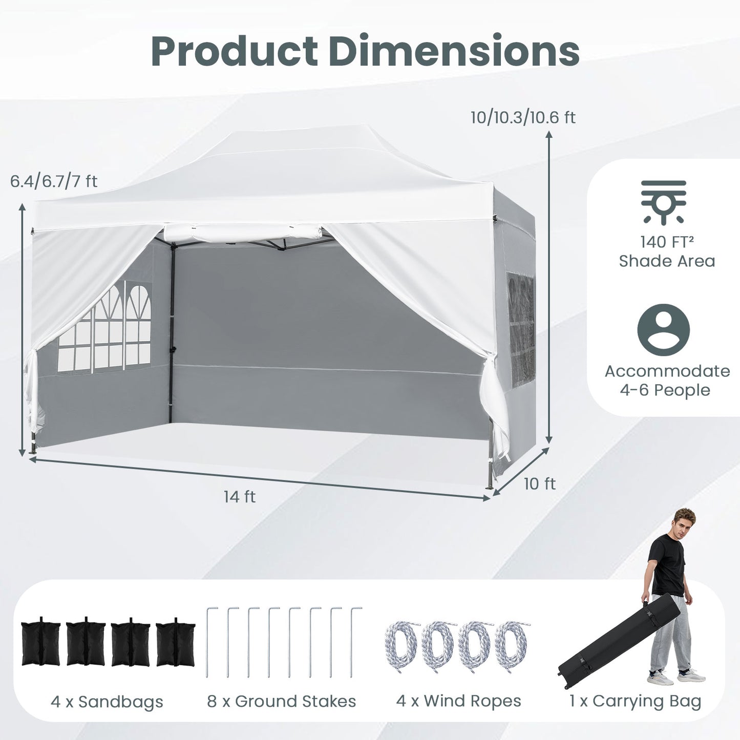 10 X 14 FT Pop up Canopy Tent Outdoor Patio Commercial Sunshade Shelter-White