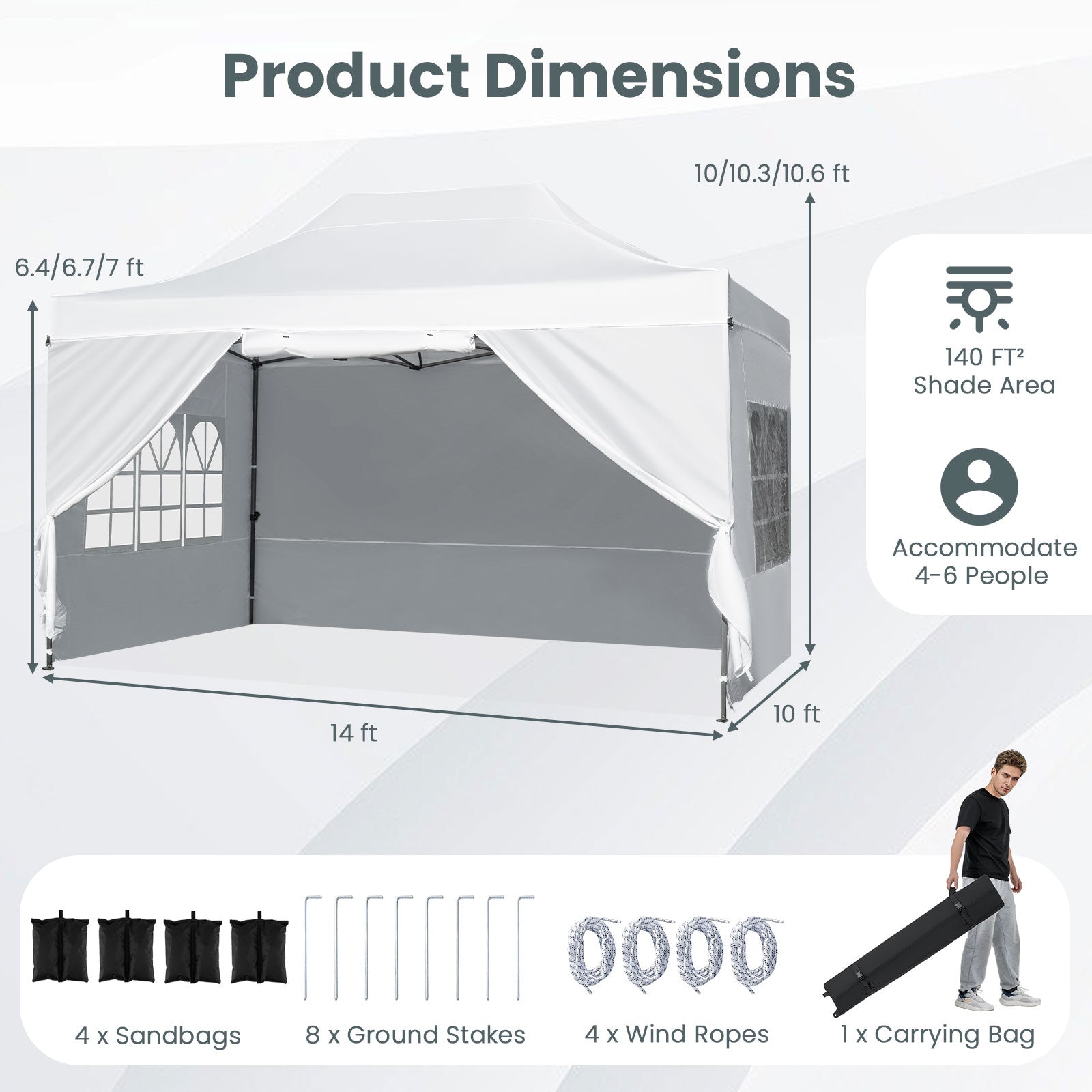 10 X 14 FT Pop up Canopy Tent Outdoor Patio Commercial Sunshade Shelter-White
