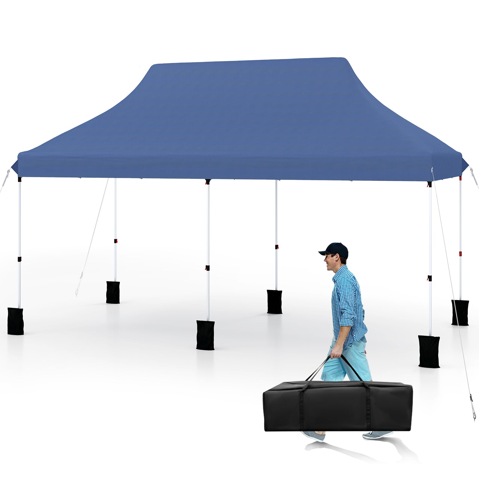 10 X 20 FT Pop up Canopy Tent Foldable Portable Outdoor Gazebo with Carry Bag-Blue - Blue