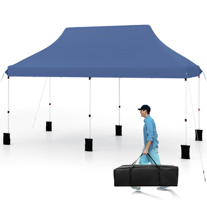 10 X 20 FT Pop up Canopy Tent Foldable Portable Outdoor Gazebo with Carry Bag-Blue - Blue