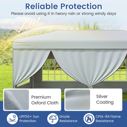10 X 20 Feet Pop up Canopy Tent Instant Setup with 6 Sidewalls-Gray