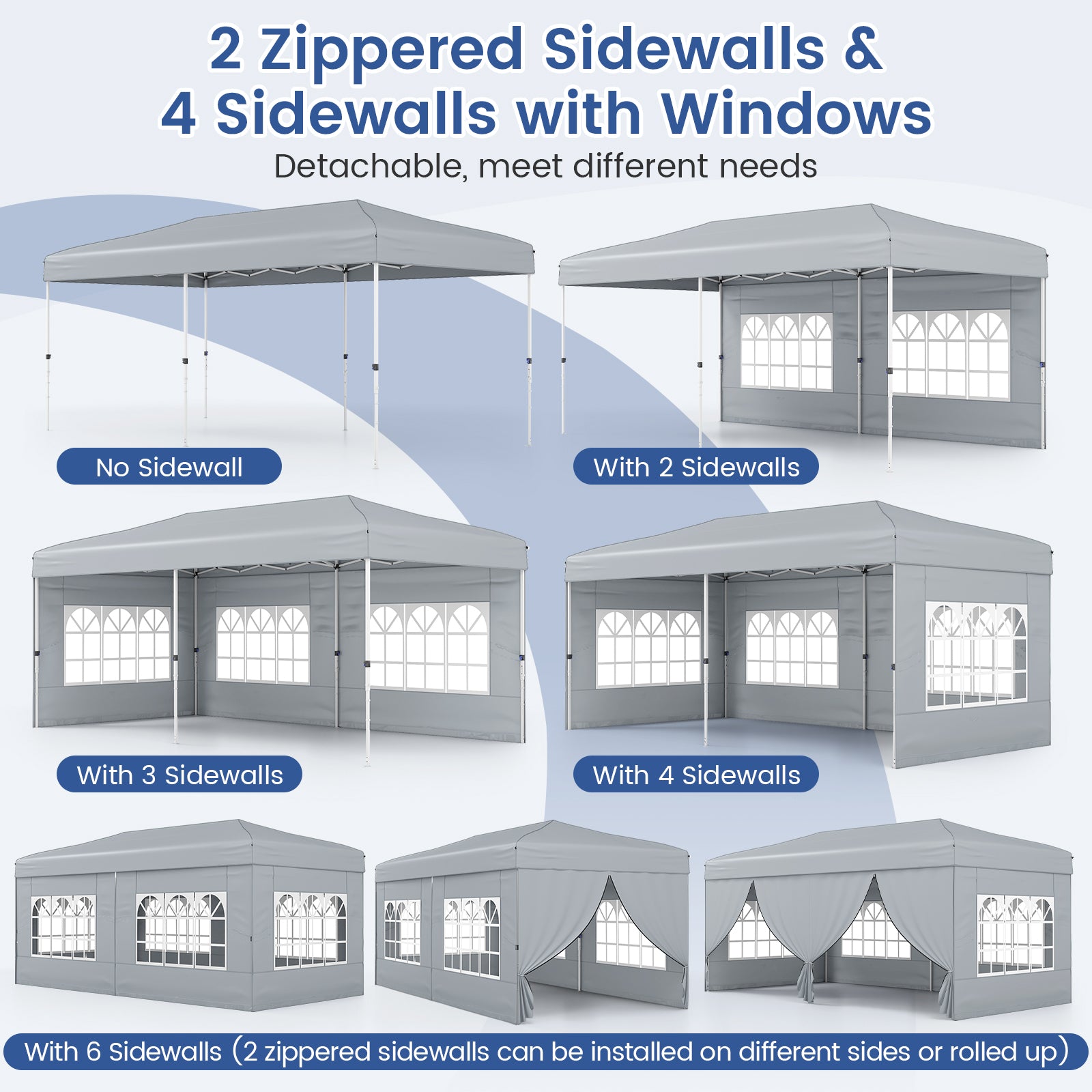 10 X 20 Feet Pop up Canopy Tent Instant Setup with 6 Sidewalls-Gray