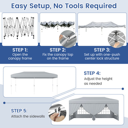 10 X 20 Feet Pop up Canopy Tent Instant Setup with 6 Sidewalls-Gray