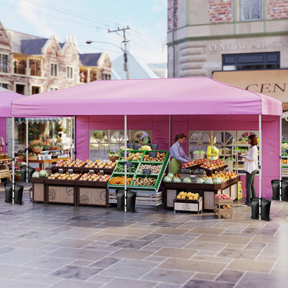 10 X 20 Feet Pop up Canopy Tent Instant Setup with 6 Sidewalls-Pink