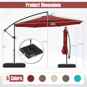 10 Feet Offset Hanging Umbrella with Base Patio Cantilever Umbrella with Tilt-Red
