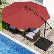 10 Feet Offset Hanging Umbrella with Base Patio Cantilever Umbrella with Tilt-Red