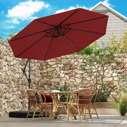 10 Feet Offset Hanging Umbrella with Base Patio Cantilever Umbrella with Tilt-Red