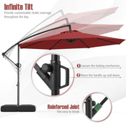 10 Feet Offset Hanging Umbrella with Base Patio Cantilever Umbrella with Tilt-Red