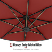 10 Feet Offset Hanging Umbrella with Base Patio Cantilever Umbrella with Tilt-Red