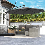 10 Feet Solar Offset Hanging Umbrella with Base and 32 LED Lights-Gray