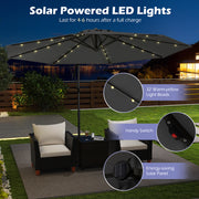 10 Feet Solar Offset Hanging Umbrella with Base and 32 LED Lights-Gray