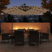 10 Feet Solar Offset Hanging Umbrella with Base and 32 LED Lights-Taupe