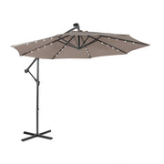 10 Feet Patio Solar Powered Cantilever Umbrella with Tilting System-Beige - Coffee