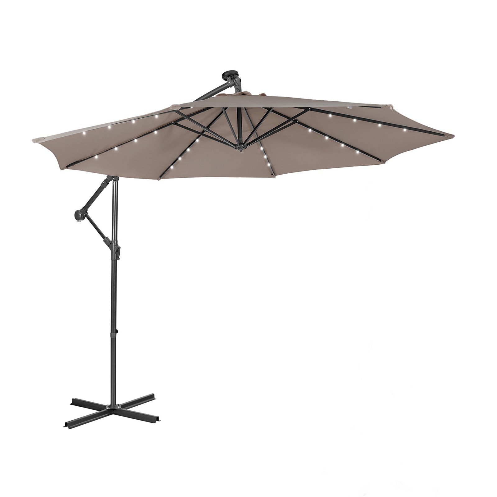10 Feet Patio Solar Powered Cantilever Umbrella with Tilting System-Beige - Coffee