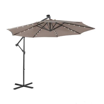 10 Feet Patio Solar Powered Cantilever Umbrella with Tilting System-Beige - Coffee