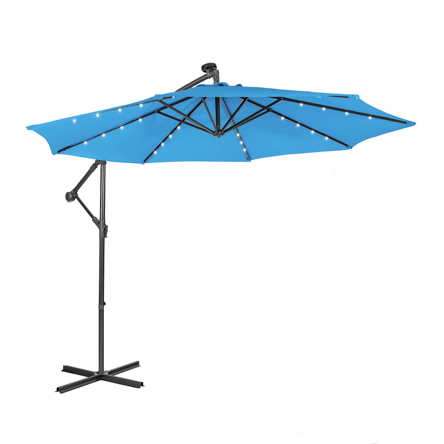 10 Feet Patio Solar Powered Cantilever Umbrella with Tilting System-Beige - Blue