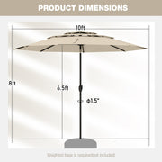 10 ft 3-tier Vented Patio Umbrella with Push Button Tilt-Beige