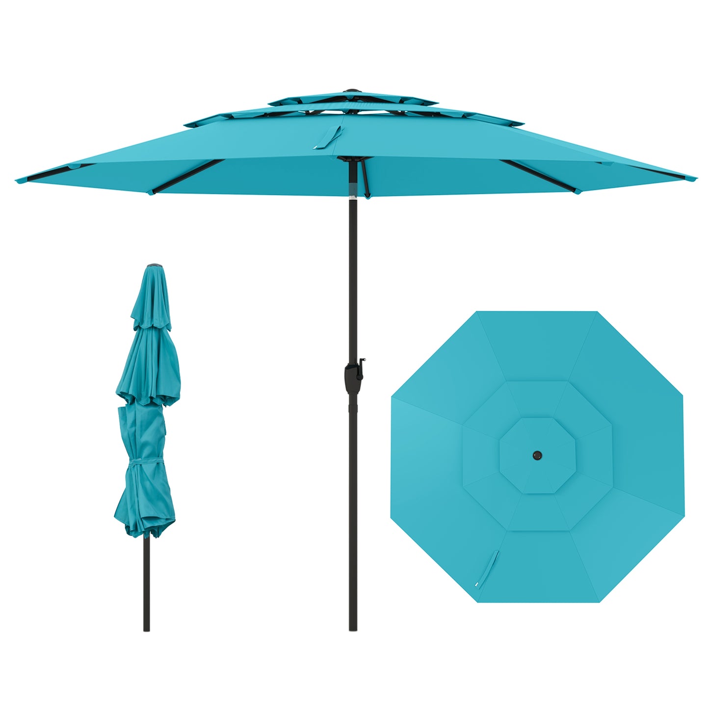 10 ft 3-tier Vented Patio Umbrella with Push Button Tilt-Beige - Green