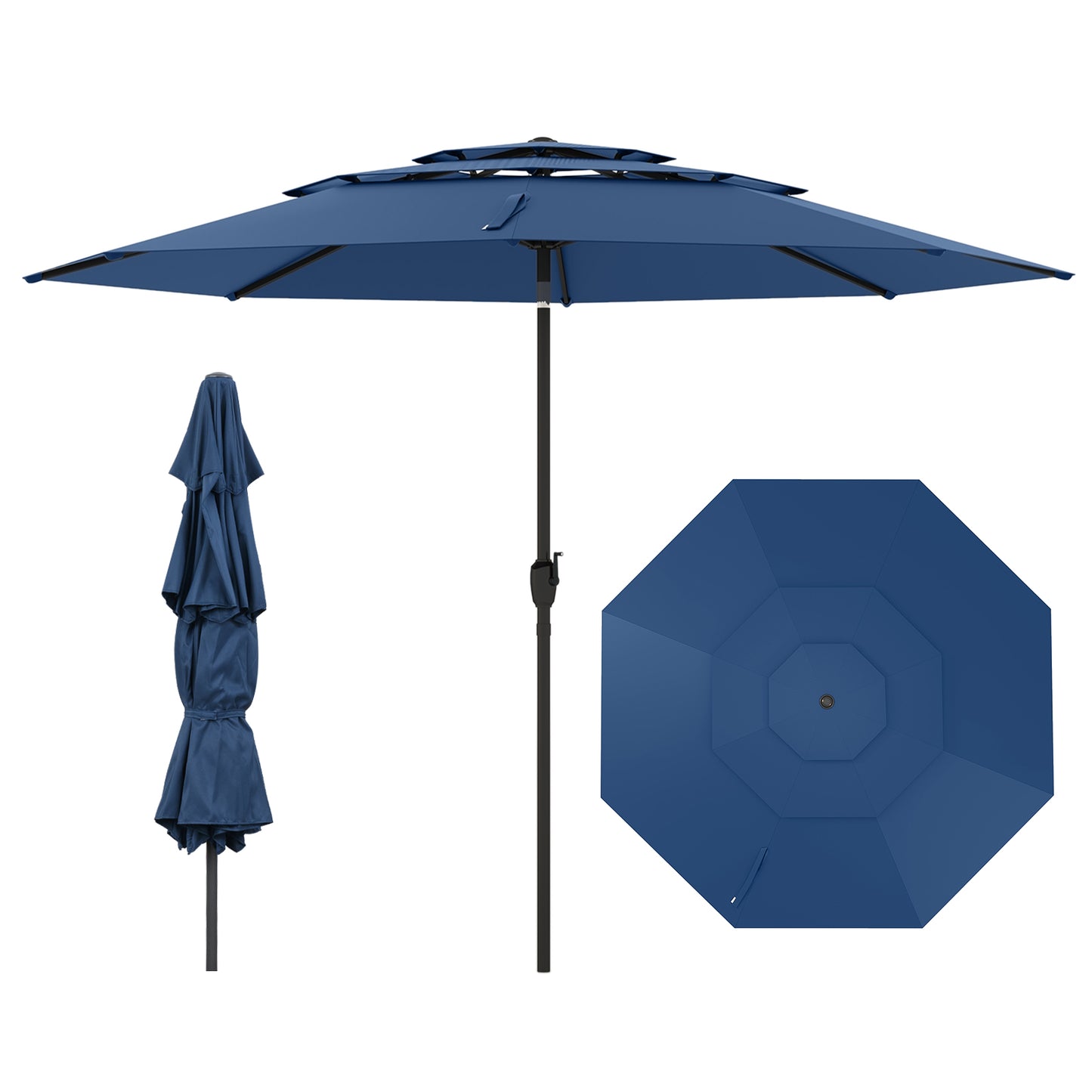 10 ft 3-tier Vented Patio Umbrella with Push Button Tilt-Beige - Navy