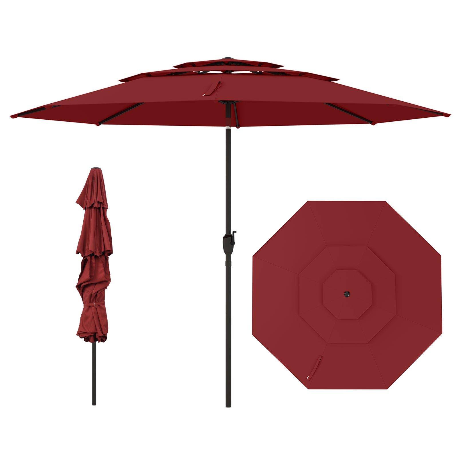 10 ft 3-tier Vented Patio Umbrella with Push Button Tilt-Beige - Red