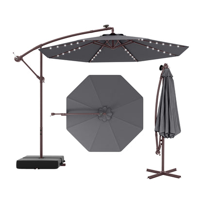 10 Ft Patio Umbrella Offset Cantilever Umbrella with 40 Solar Powered Lights-Red - Gray