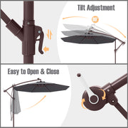 10 Ft Patio Umbrella Offset Cantilever Umbrella with 40 Solar Powered Lights-Gray