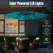10 Ft Patio Umbrella Offset Cantilever Umbrella with 40 Solar Powered Lights-Turquoise