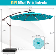 10 Ft Patio Umbrella Offset Cantilever Umbrella with 40 Solar Powered Lights-Turquoise
