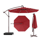 10 Ft Patio Umbrella Offset Cantilever Umbrella with 40 Solar Powered Lights-Red