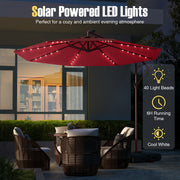 10 Ft Patio Umbrella Offset Cantilever Umbrella with 40 Solar Powered Lights-Red