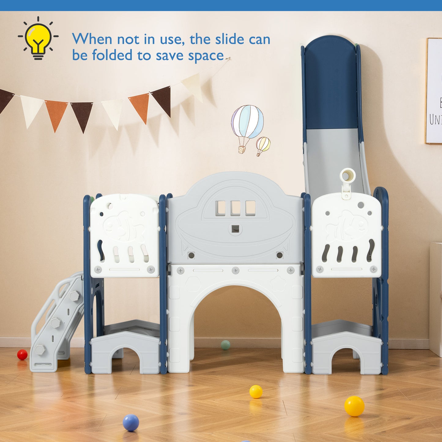 10 in 1 Toddler Slide Set Kids Slide and Climber Playset Indoor Playground-Blue